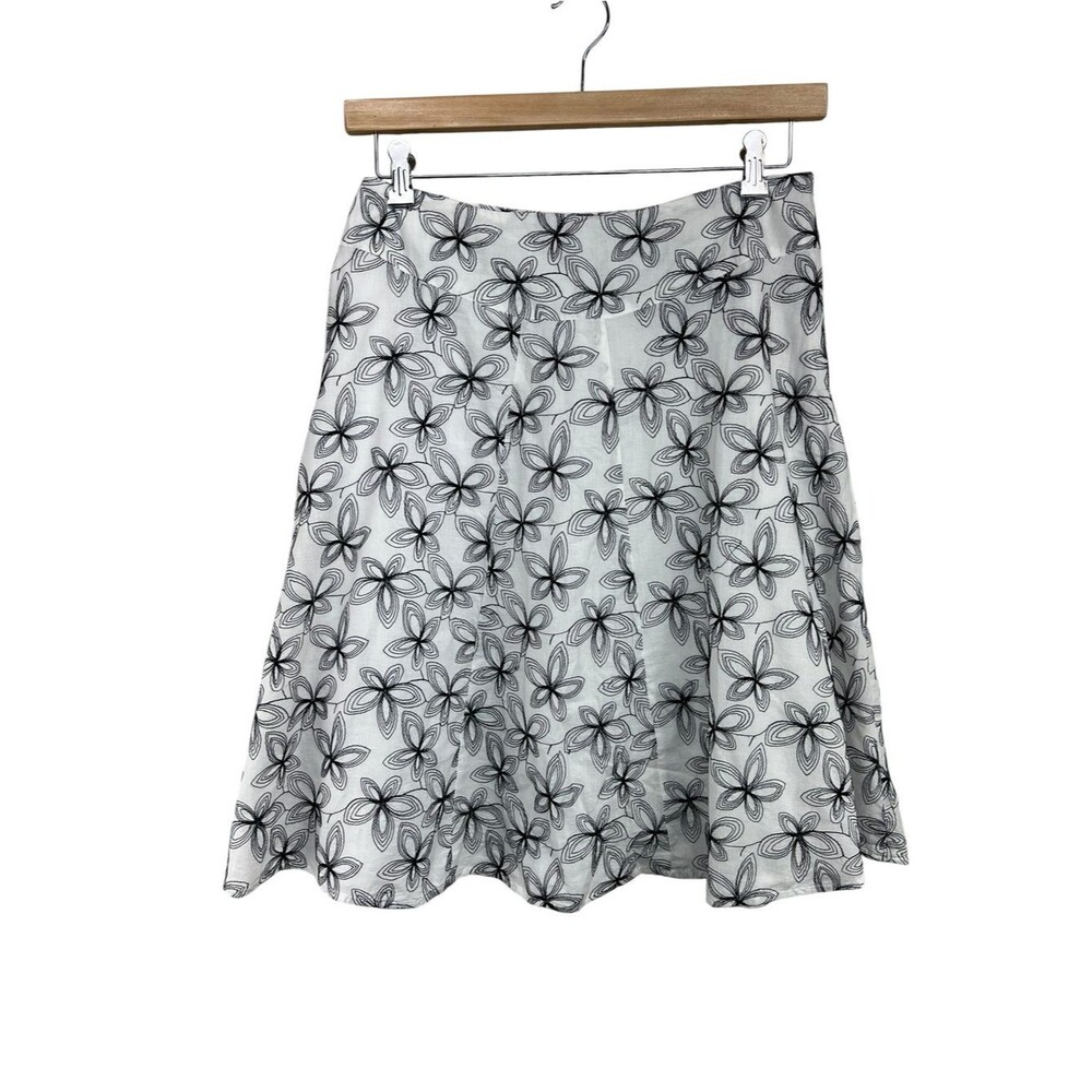 Evan Picone Black White Floral A Line Midi Skirt Womens 10 Petite
